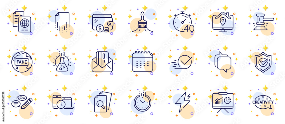 Outline set of Recovery file, Credit card and Checkbox line icons for web app. Include Creativity, Passport document, Power pictogram icons. Brush, Work home, Keywords signs. Vector Outline set of Recovery file, Credit card and Checkbox line icons for web app. Include Creativity, Passport document, Power pictogram icons. Brush, Work home, Keywords signs. Vector