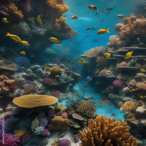 A panoramic view of a coral reef teeming with diverse marine species and vibrant colors3 © Ai.Art.Creations