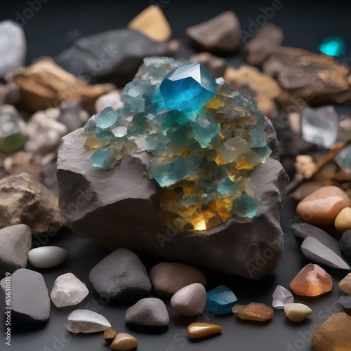 A close-up image of a geologist's hand holding a mineral specimen with vivid colors3 photo