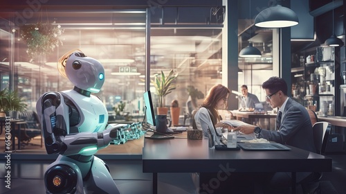 robot assisting in contemporary office environment with human colleagues
 #656308331
