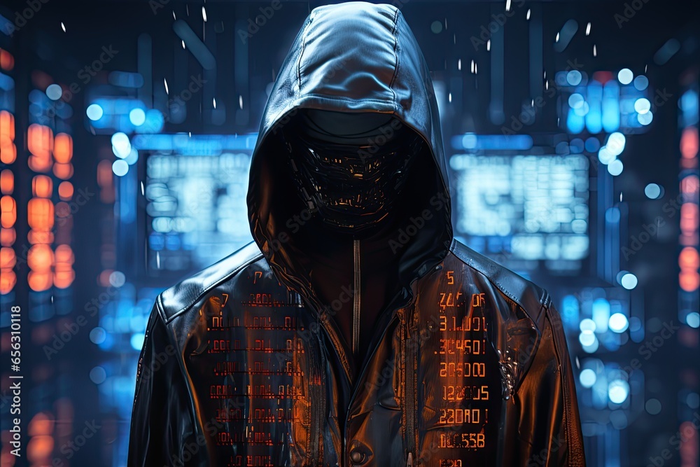 A hacker at a holographic interface.Generated with AI A hacker at a holographic interface.Generated with AI