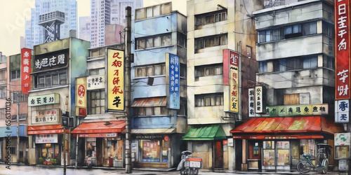 watercolor painting Tokyo See buildings and places as landmarks generative ai © Krisana