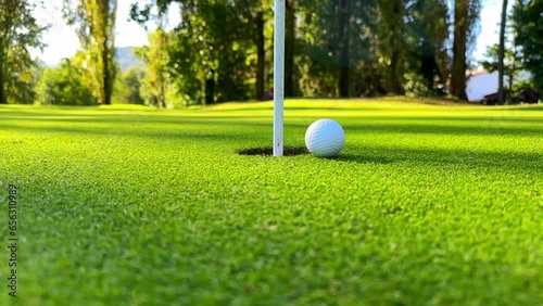 Wallpaper Mural Surface Level on a Golf Ball Rolling in the Hole in a Sunny Day in Switzerland. (Slow Motion) Torontodigital.ca