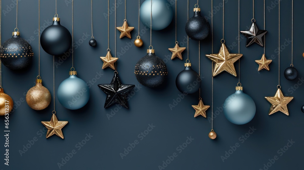 Fototapeta premium Background with Christmas decoration on dark background. Template for greeting card