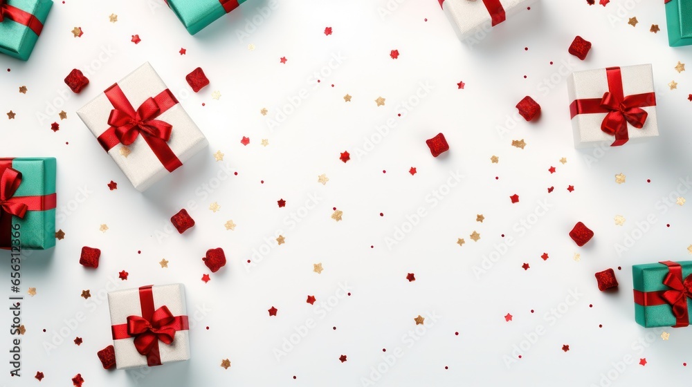Christmas and New Year composition. Fir tree branches, red cranberries, Xmas gifts and candy canes on pastel paper blue background. Winter holiday concept. Long web banner, copy space. Christmas and New Year composition. Fir tree branches, red cranberries, Xmas gifts and candy canes on pastel paper blue background. Winter holiday concept. Long web banner, copy space.