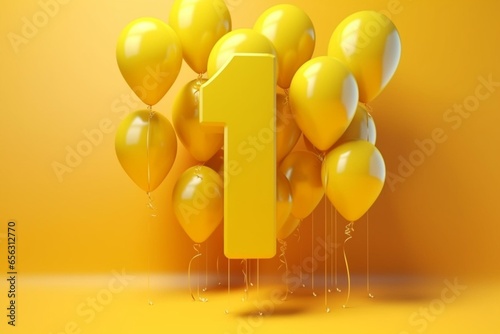 Yellow birthday emoji balloons with the number 11. 3D rendered. Generative AI