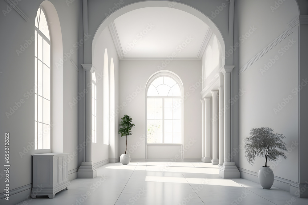 Bright interior with high ceilings and arched ceilings Bright interior with high ceilings and arched ceilings