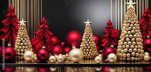 Glamorous noble red and golden christmas decoration on a dark background