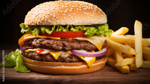 Big fresh burger and french fries