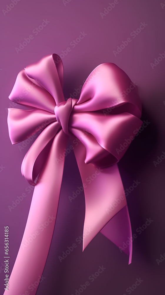 Purple bow on a purple background, generative AI. Purple bow on a purple background, generative AI.