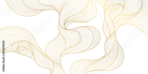 Vector line luxury golden waves, abstract background, elegant pattern. Line design for interior design, textile, texture, poster, package, wrappers, gifts. Japanese style.