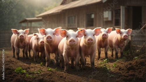 Ecological pigs and piglets at the domestic farm, Pigs at the factory, digital ai