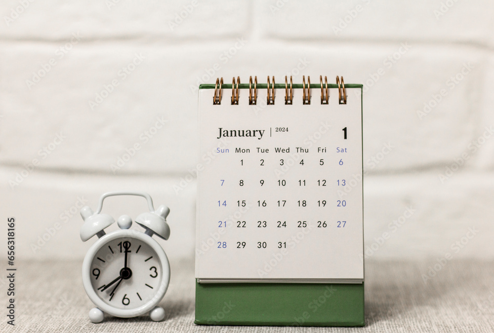 Hello January. January 2024 calendar for planning on your desktop. - obrazy, fototapety, plakaty 