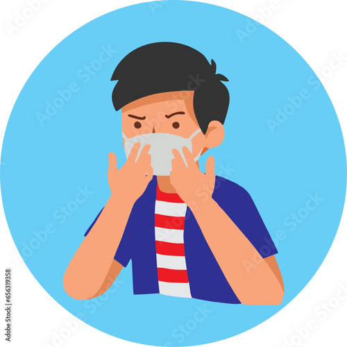 Animation of young man wearing medical mask