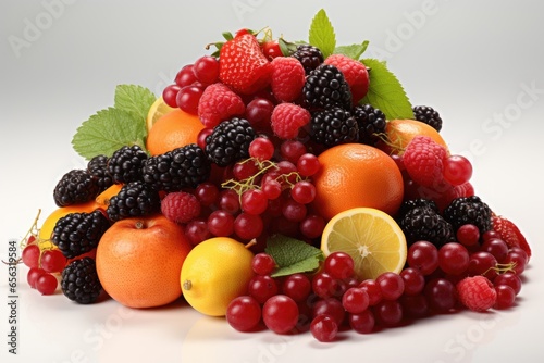 A pile of ripe and colorful mixed fruits. isolation white background Generated with AI