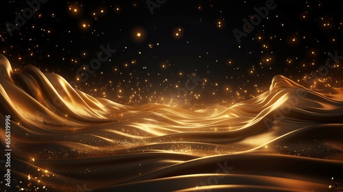 Fototapeta Naklejka Na Ścianę i Meble -  Background with luxurious gold particle drapery. 3D rendering and illustration.