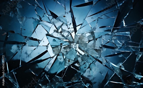 Broken window with shards of glass. 
