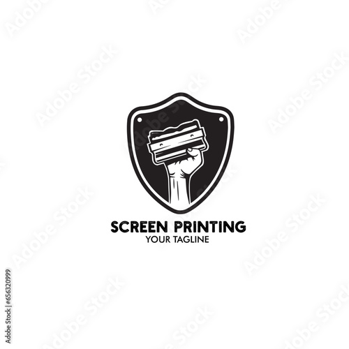 design logo vintage logo screen printing with shield vector illustration