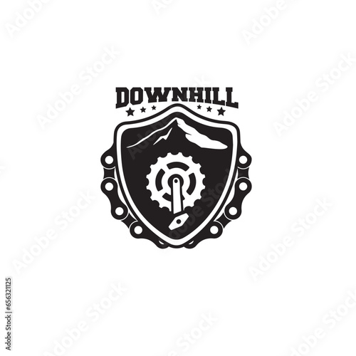 design logo mountain bike with shield vector illustration