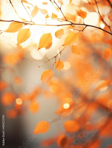 Beautiful orange and yellow autumn leaves against a blurry autumn background.