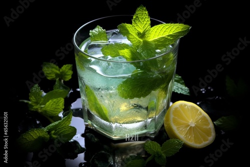 Refreshing beverage with refreshing mint leaves. Generative AI