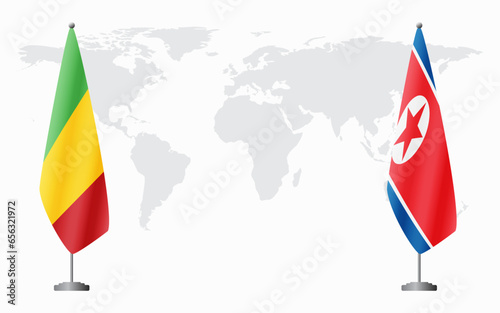 Mali and North Korea flags for official meeting