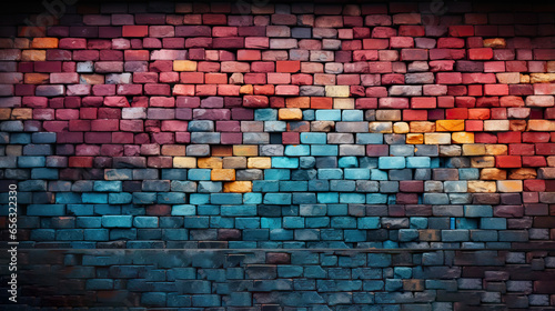 Rainbow background. Multi-colored brick wall, art