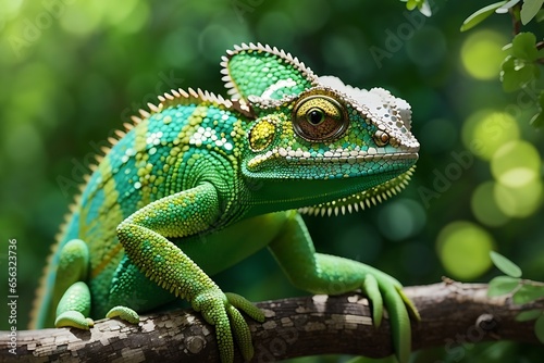 Green closeup on a branch Animal portrait