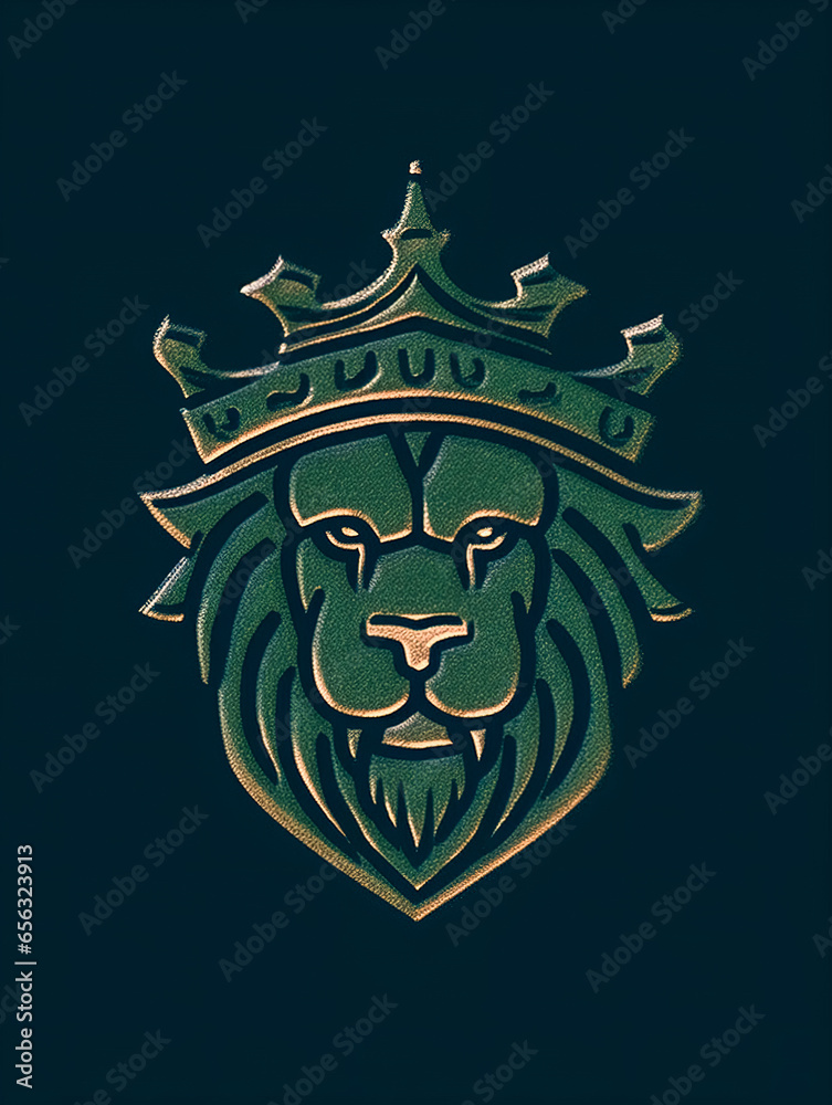Lion head with crown, flat design, generative AI. Lion head with crown, flat design, generative AI.