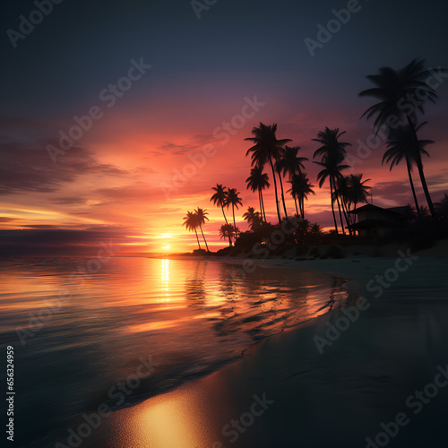 Sonnenuntergang Strand Palmen Wasser Meer Sunset beach palm trees water sea