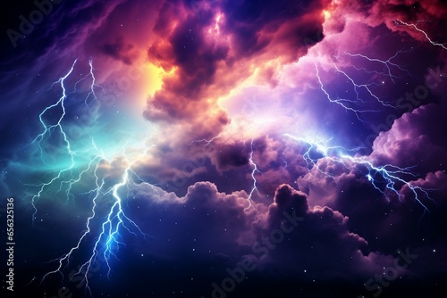 Colorful dramatic lightning and clouds. Generative AI