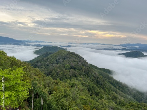 Sea of fog at Skywalk Aiyerweng is the most famous landmark in Betong  Yala  Thailand