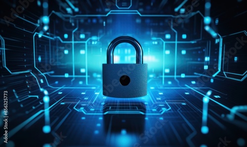 technology security lock symbole on blue background