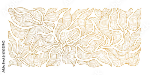 Vector art deco leaf pattern, golden luxury pattern. Wavy fancy design, banner, package, cover, invitation