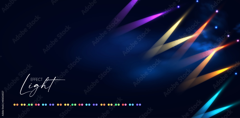 Fototapeta premium Show light. Colorful spotlights with fay. Transparent light effect.