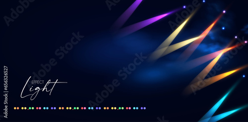 Show light. Colorful spotlights with fay. Transparent light effect.