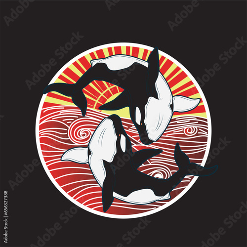 orca illustration design for sukajan is mean japan traditional cloth or t-shirt with digital hand drawn Embroidery Men T-shirts Summer Casual Short Sleeve Hip Hop T Shirt Streetwear