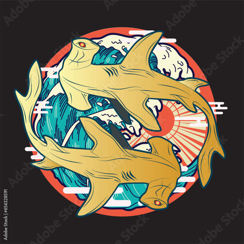shark illustration design for sukajan is mean japan traditional cloth or t-shirt with digital hand drawn Embroidery Men T-shirts Summer Casual Short Sleeve Hip Hop T Shirt Streetwear