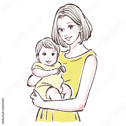 子供を抱っこするお母さんのイラスト素材