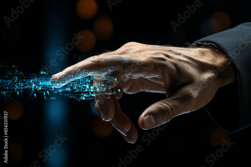 A person's hand touching a circuit board.
