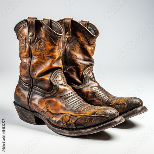 Cowboy bootson on White Background, highly detailed professional color, HD