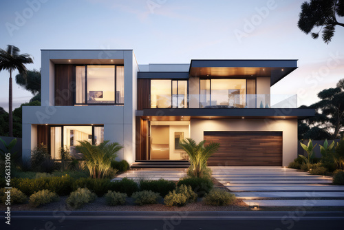 australian modern house design with a front lawn © Kien