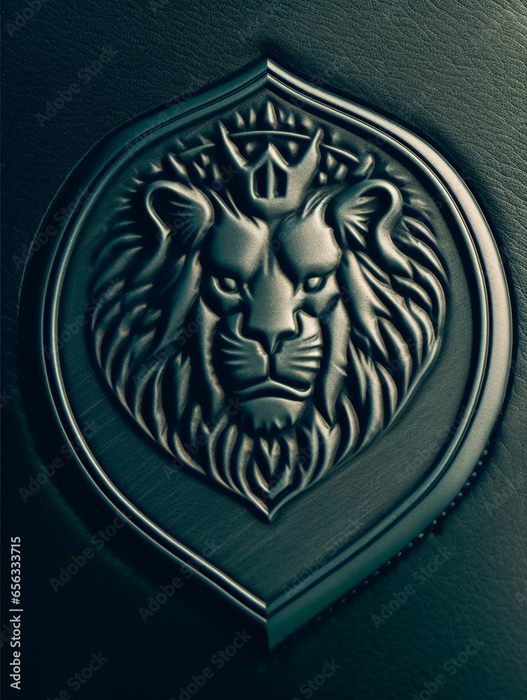 Fototapeta premium Lion with crown on its head, generative AI.