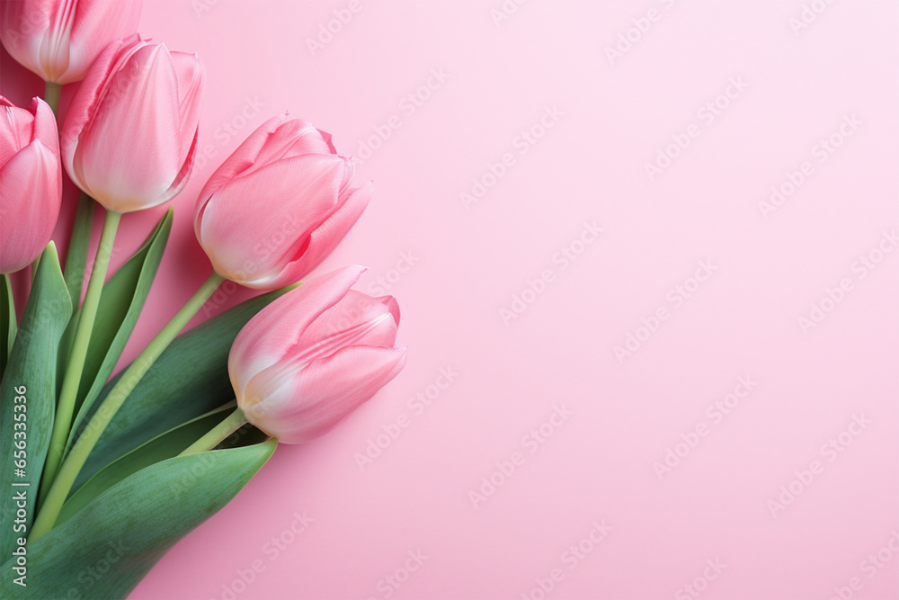 pink tulips in a vase generative ai