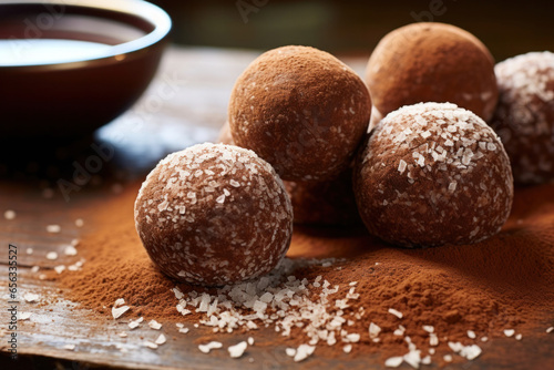 Yummy chocolate laddu served in a plate, Indian sweet