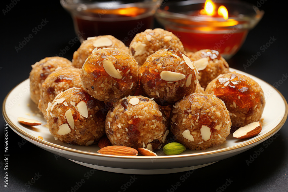 Indian sweet and healthy dry fruit laddu or laddoo