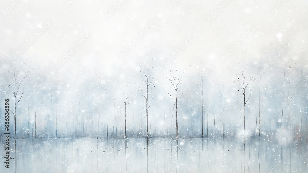 white blurred background snowfall, snowflakes falling, blizzard, watercolor image light abstract copy space blank winter greeting postcard - obrazy, fototapety, plakaty 
