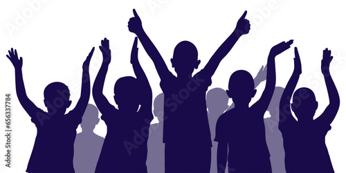 Happy cheerful crowd of boys, silhouette of boys. Back to school or party, fans and etc. Vector illustration