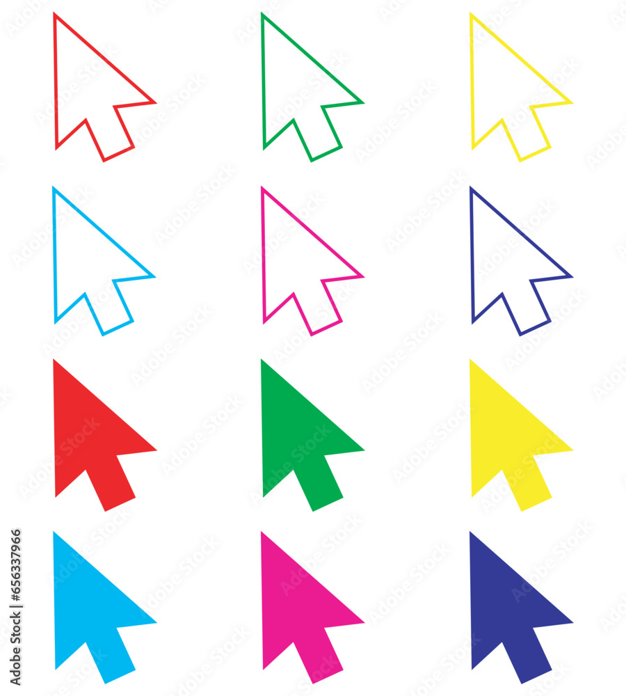 Cursor icon vector. Click arrow icon sign symbol in trendy flat style. Set elements in colored icons. Pointer vector icon illustration isolated on white background Cursor icon vector. Click arrow icon sign symbol in trendy flat style. Set elements in colored icons. Pointer vector icon illustration isolated on white background