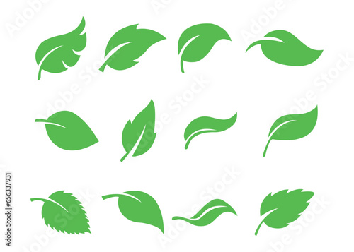 leaf icons, set of green leaves